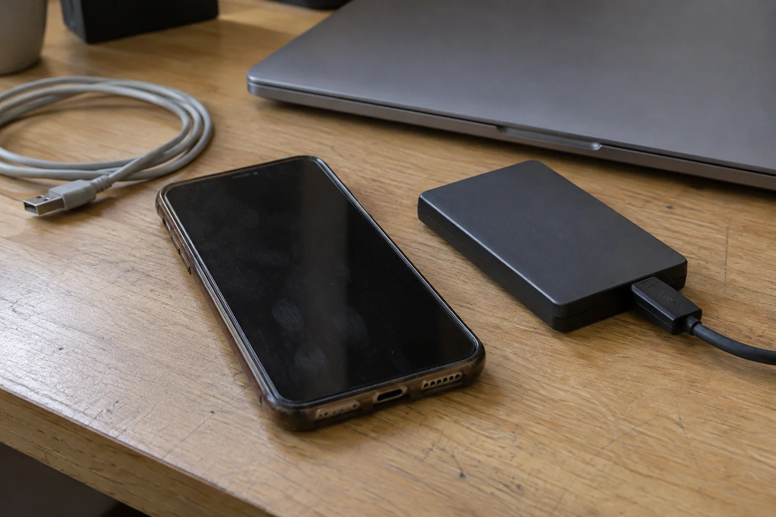 Bir telefonun ve depolama ortamının kaynak kayıtları için değerlendirilmesini anlatan çalışma sahnesi